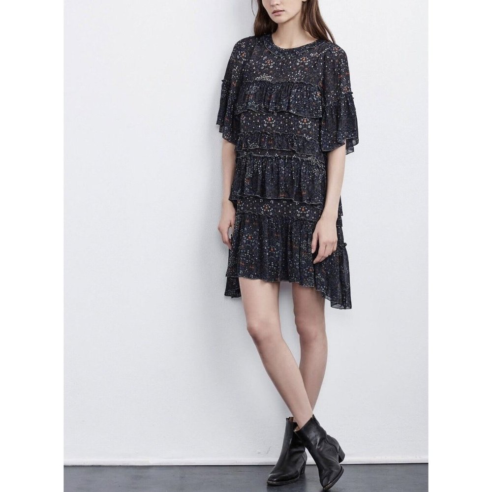 Velvet by Graham & Spencer Tiered Ruffled Layered Boho Floral Print Dress Sz L